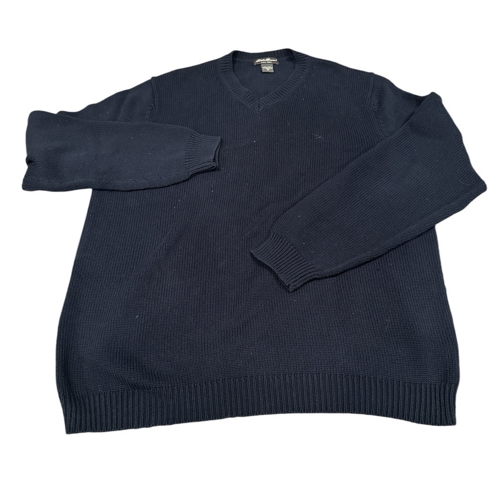 Eddie Bauer Men’s Navy V-Neck Cotton Sweater Large Tall Size LT